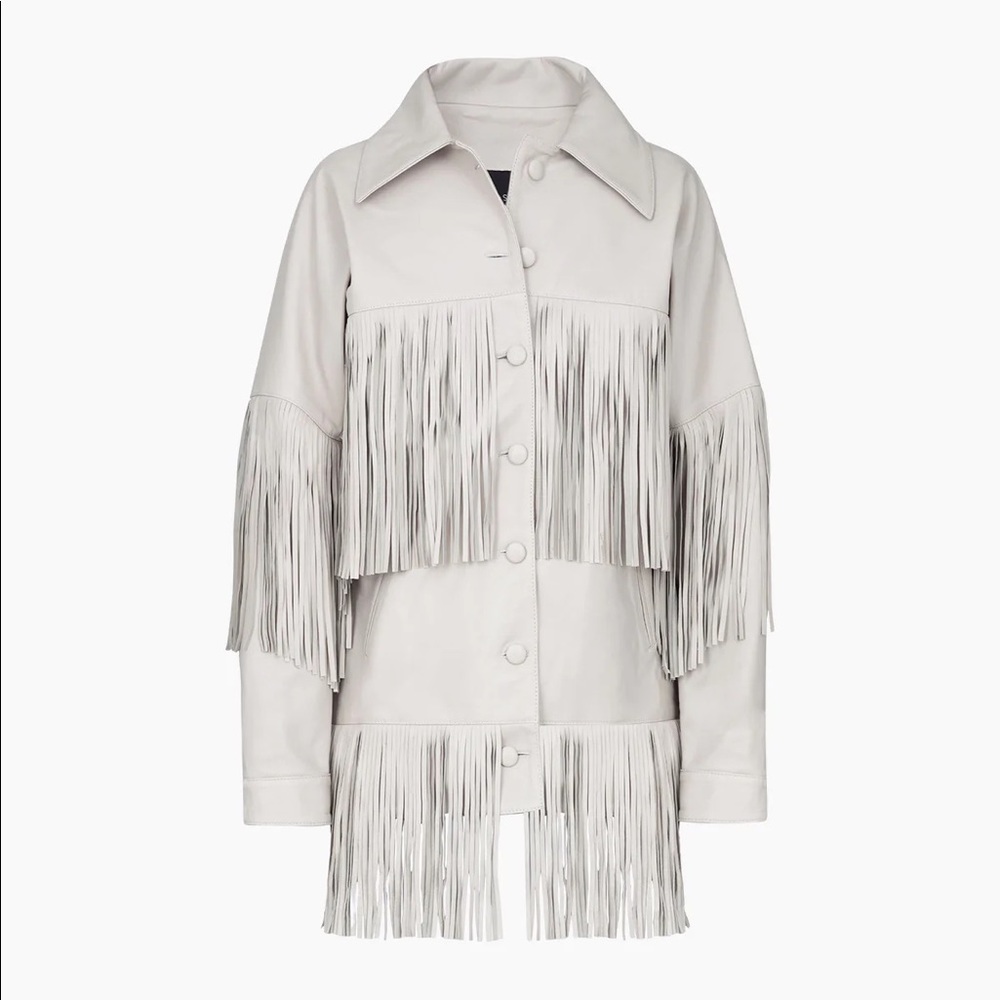 NWT DANCASSAB LORETTA FRINGE JACKET SZ M DOVE GRAY Coastal Cowgirl Z174 - Picture 3 of 11